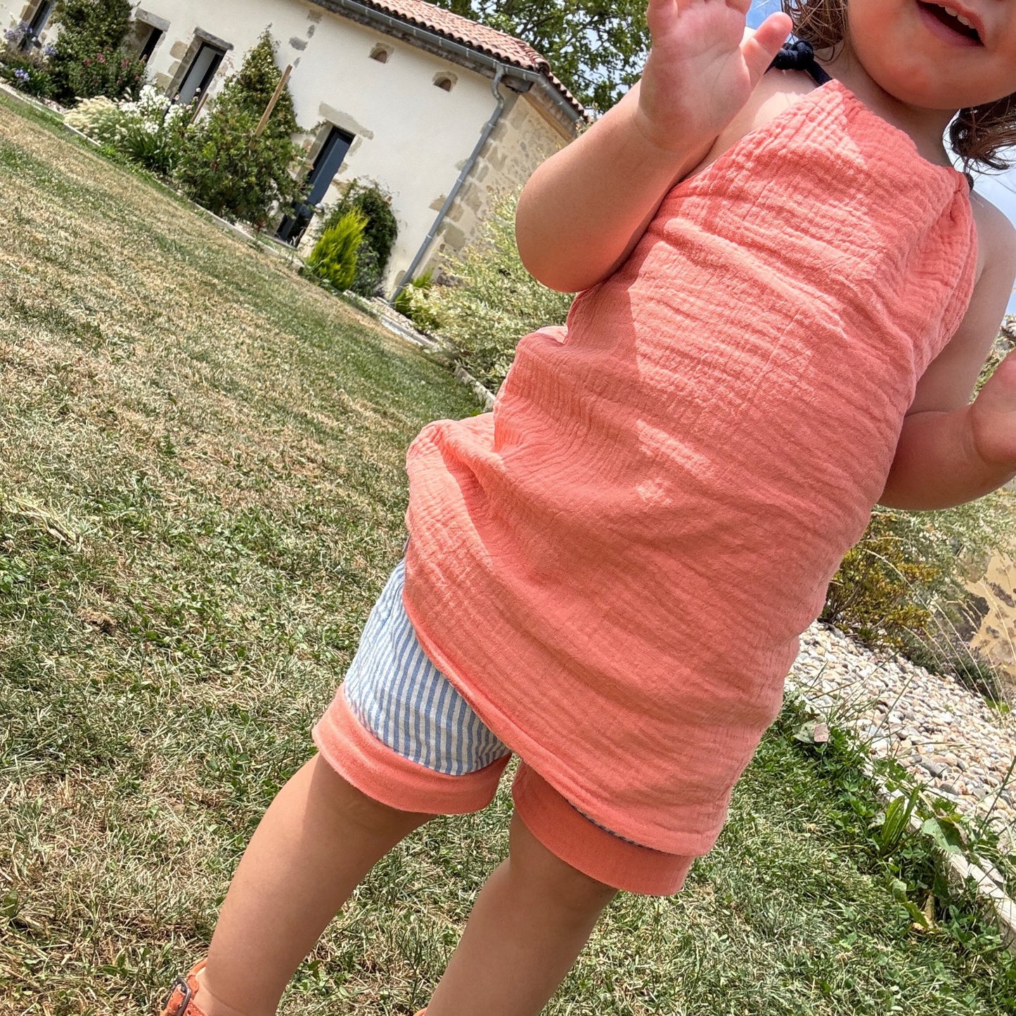 Robe bébé réversible Papaye & Bleue