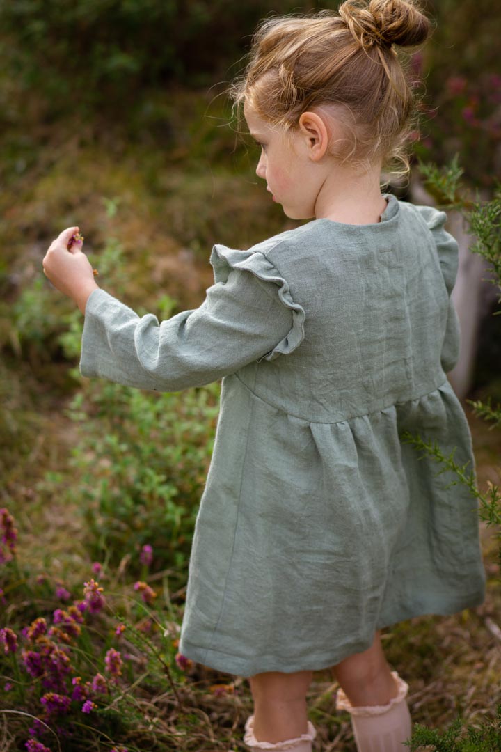 Robe en lin manches froncées romarin