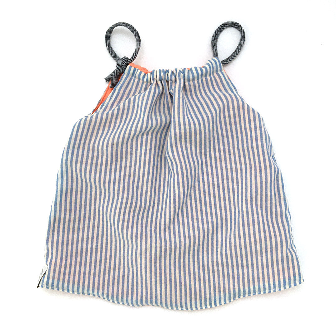 Robe bébé double gaze de coton papaye rayures bleues