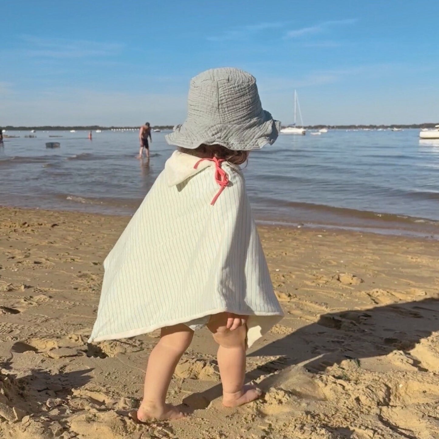 Poncho enfant Rayé Vert d'eau BIO