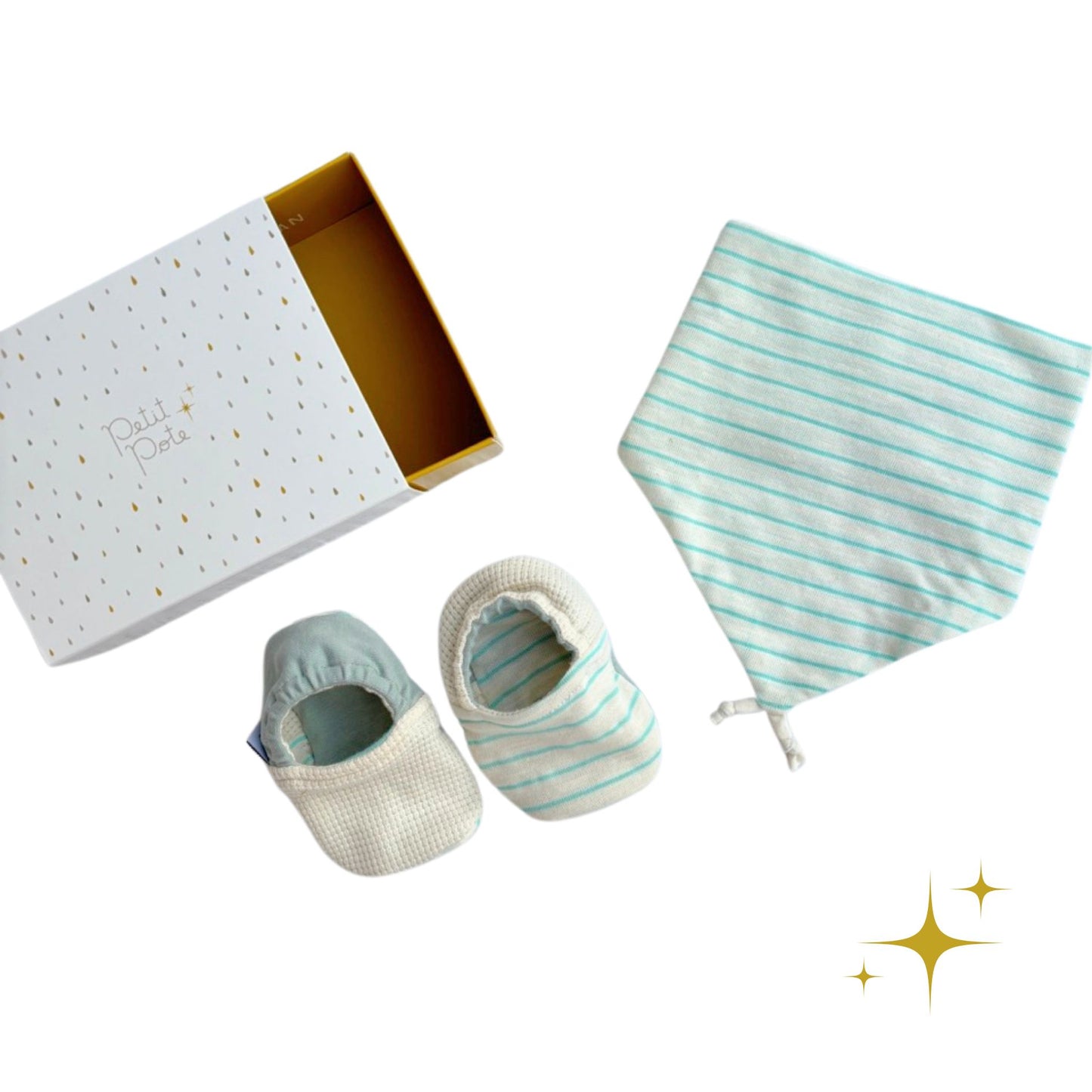 Box naissance chaussons & bavoir AQUA