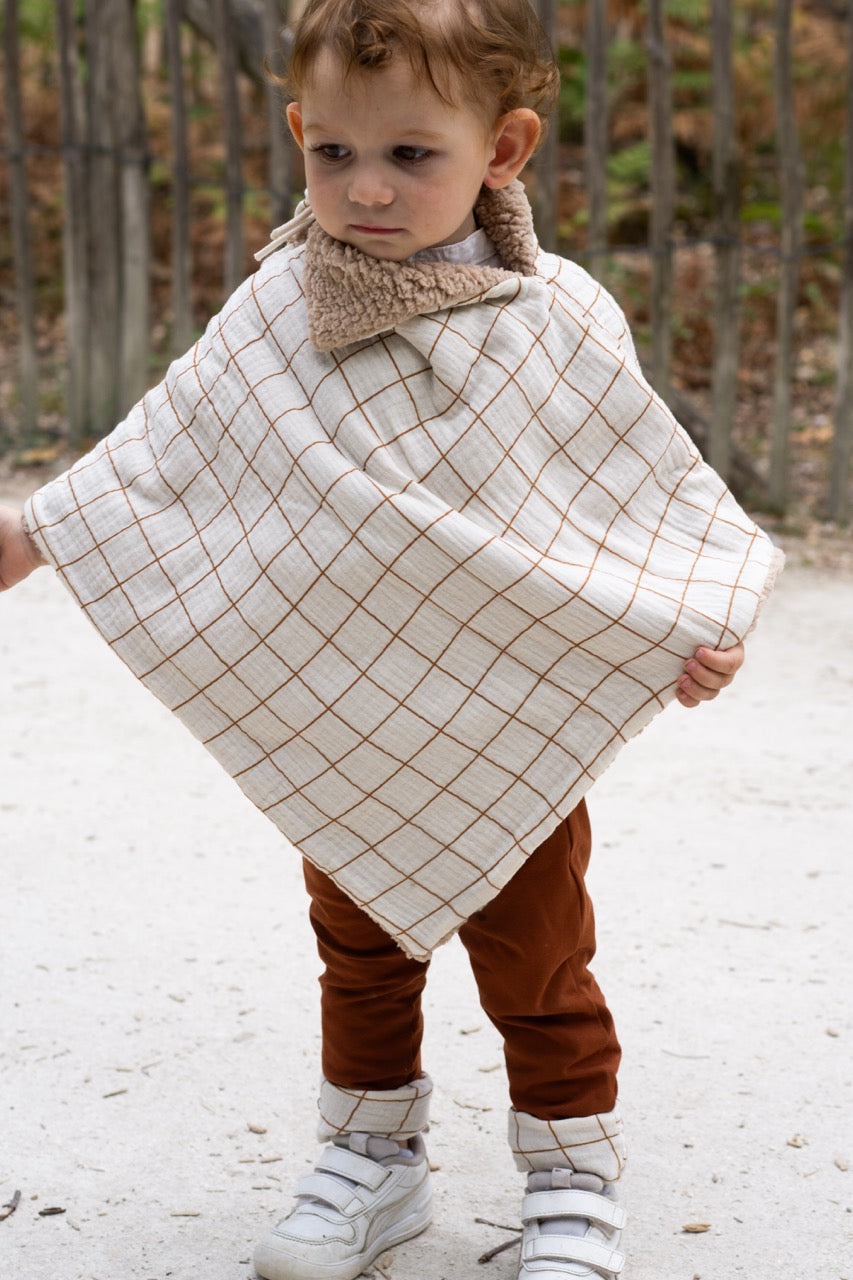 Poncho evolutif bebe enfant Carreaux Beige