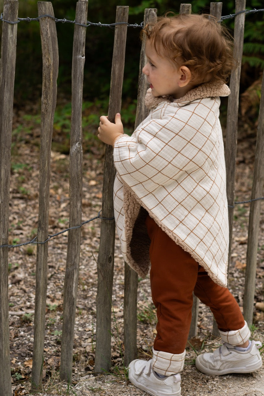 Poncho evolutif bebe enfant Carreaux Beige