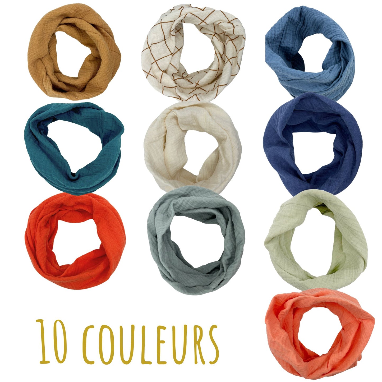 Snood tour de cou Gaze de coton UNI - Bébé, Enfant, Adulte