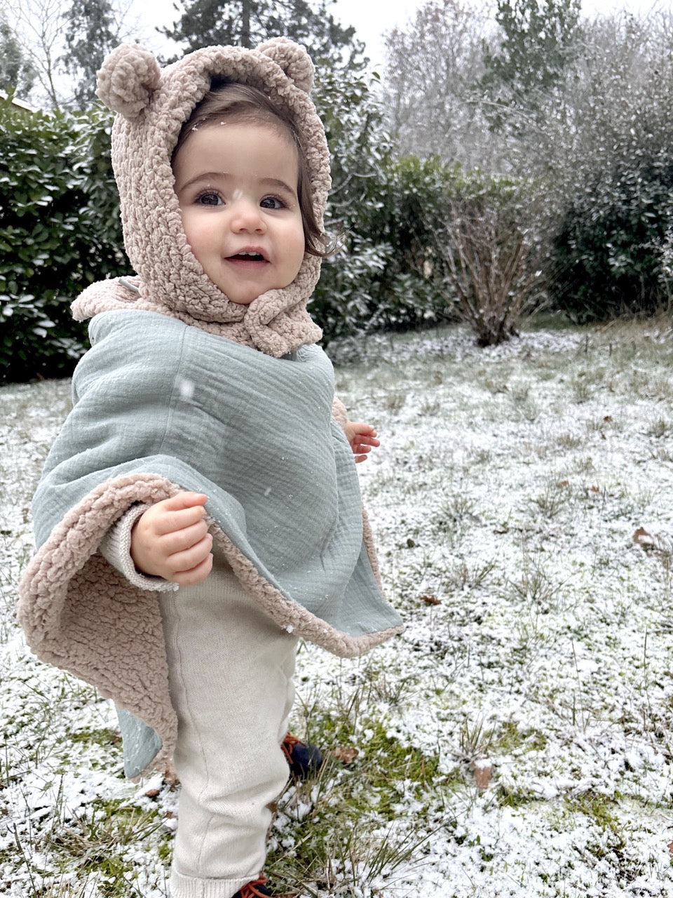 Poncho bébé enfant Vert de gris