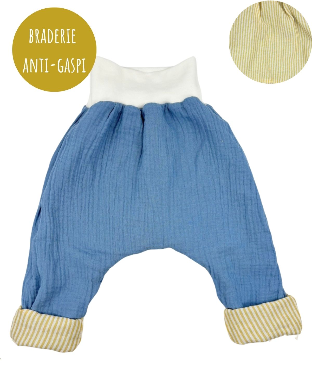 Sarouel léger Rayé Bleu Jaune 2-3 ans (erreur étiquette taille)