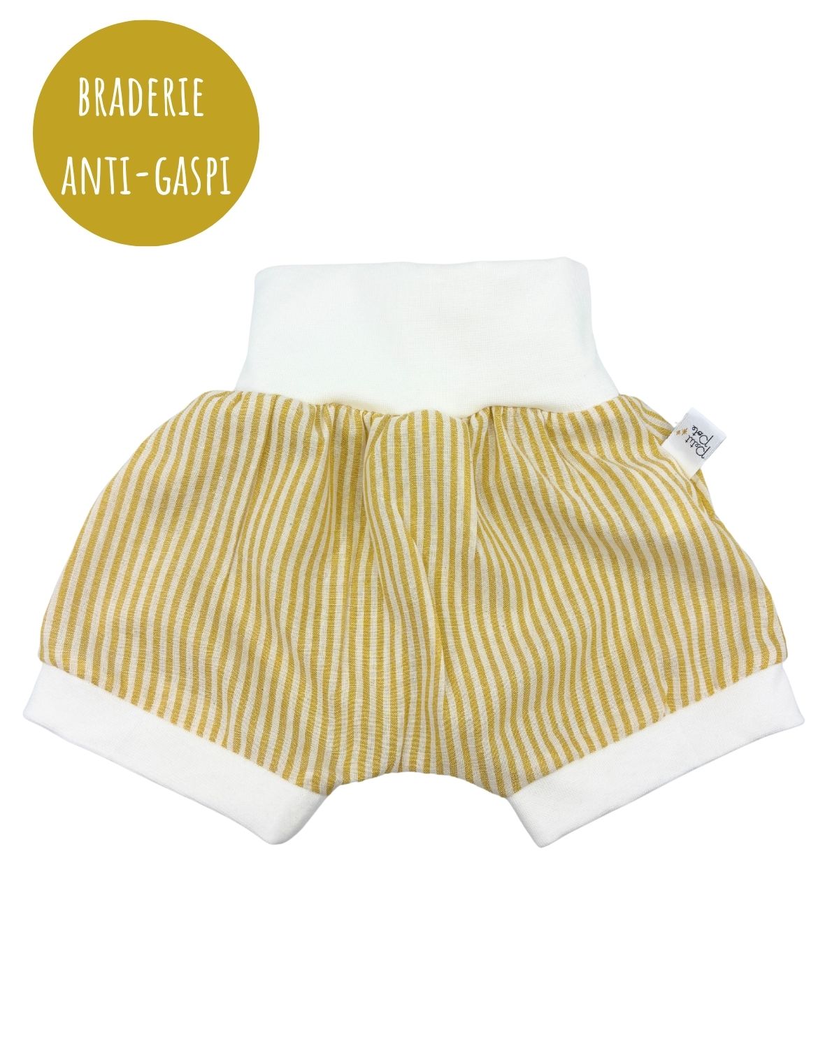 Short Coton Jaune rayé 6-12M (mini trou)